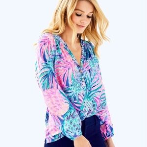 NWT LILLY PULITZER ELSA SILK BLOUSE  MULTI GYPSET RARE BEAUTY!